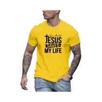 Camiseta Masculina De Verão Em Algodão Casual Com Estampa JESUS SAVED MY LIFE, Gola Redonda E Manga