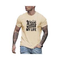 Camiseta Masculina De Verão Em Algodão Casual Com Estampa JESUS SAVED MY LIFE, Gola Redonda E Manga