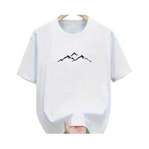 Camiseta Masculina De Verão Em Algodão Casual Solta Com Gola Redonda E Estampa De Montanha