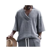 Camiseta Masculina De Verão Em Algodão Com Decote Em V Estilo Japonês Coreano Ajuste Solto Manga De