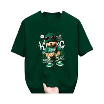 Camiseta Masculina De Verão Em Algodão Com Estampa Geométrica De Urso, Casual, Solta, Gola Redonda,