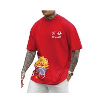 Camiseta Masculina De Verão Em Algodão, Corte Solto, Gola Redonda, Estampa De Desenho Animado,