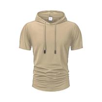 Camiseta Masculina De Verão Leve Com Capuz, Casual, Solta, Manga Curta, Cor Sólida, Respirável, Para