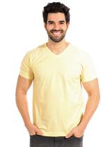 Camiseta Masculina Decote V Algodão Slim Amarelo Manteiga