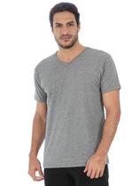 Camiseta Masculina Decote V Algodão Slim Fit Mescla Preto