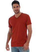 Camiseta Masculina Decote V Algodão Slim Fit Tijolo