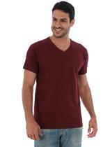 Camiseta Masculina Decote V Algodão Slim Fit Vinho