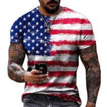 Camiseta Masculina DZMDIP Patriótica Bandeira Americana com Águia Camiseta Masculina DZMDIP Patriótica Bandeira Americana com Águia