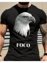 Camiseta Masculina em Algodão com Estampa de Águia e Mensagem Motivacional