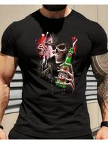 Camiseta Masculina em Algodão com Estampa de Caveira Rockeira