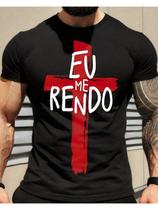 Camiseta Masculina em Algodão com Estampa de Cruz e Mensagem Religiosa