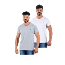Camiseta Masculina em Algodão Kit 2 Pç Branco e Cinza