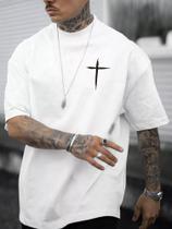 Camiseta Masculina Estampa Cruz Peito Moda Estilo Algodão