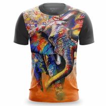 Camiseta Masculina Estampa Elefante colorido Camisa Casual Verão