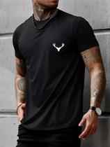 Camiseta Masculina Estampa Minimalista Cervo Casual Algodao Camiseta Masculina Estampa Minimalista Cervo Casual Algodao