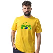 Camiseta Masculina Estampa Tema Brasil Faixa Algodão