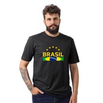 Camiseta Masculina Estampa Tema Brasil Faixa Algodão