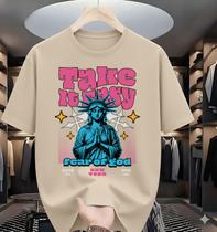 Camiseta Masculina Estampada Algodão Premium Estilo Atual Casual Streetwear Urban Lifestyle Sport New York Estátua da Liberdade Retrô Regular Fit
