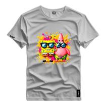 Camiseta Masculina Estampada Bob Esponja e Patrick Cores Vivas CF009 Camisa Algodão Malha Premium Bá