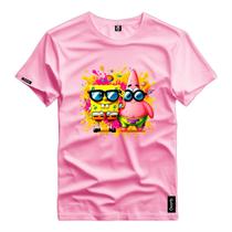 Camiseta Masculina Estampada Bob Esponja e Patrick Cores Vivas CF009 Camisa Algodão Malha Premium Bá