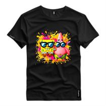 Camiseta Masculina Estampada Bob Esponja e Patrick Cores Vivas CF009 Camisa Algodão Malha Premium Bá