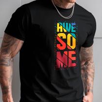 Camiseta Masculina Estampada Casual Algodão Awesome