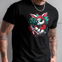 Camiseta Masculina Estampada Casual Algodão Coelho