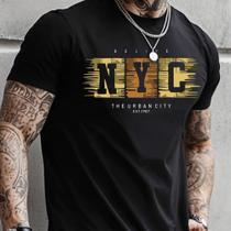 Camiseta Masculina Estampada Casual Algodão Confortável NYC