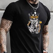 Camiseta Masculina Estampada Casual Algodão Confortável Rei