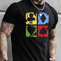 Camiseta Masculina Estampada Casual Algodão Naipes