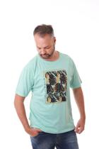 Camiseta Masculina Estonada Verde Água Estampa Tropical Camiseta Masculina Estonada Verde Água Estampa Tropical