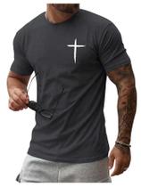 Camiseta masculina Floerns com estampa cruzada de manga curta cinza aqua Camiseta masculina Floerns com estampa cruzada de manga curta cinza aqua