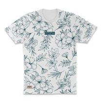 Camiseta Masculina Floral Ramos Branco e Azul Premium Camiseta Masculina Floral Ramos Branco e Azul Premium
