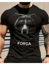 Camiseta Masculina Força - Estampa de Urso em Algodão Preto