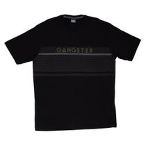 Camiseta Masculina Gangster Plus Size Manga Curta com Estampa Preta