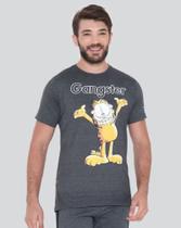 Camiseta Masculina Garfield Personagem Malha Algodão Confortável Gangster