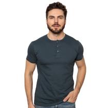 Camiseta Masculina Gola Henley Slim Fit 3 Botões Manga Curta - Rise