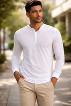 Camiseta Masculina Gola Padre Algodão Confort Ogochi Original Bege P Camiseta Masculina Gola Padre Algodão Confort Ogochi Original Bege P