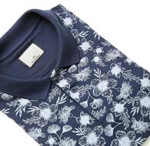 Camiseta Masculina Gola Polo Ixória Piquet Azul Marinho Floral Camiseta Masculina Gola Polo Ixória Piquet Azul Marinho Floral