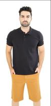 Camiseta Masculina Gola Polo Preta Piquet Com Elastano Lisa Básica