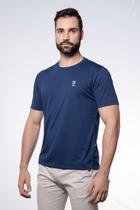 Camiseta Masculina Gola Redonda Bordada Marinho