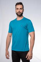 Camiseta Masculina Gola Redonda Bordada Turquesa