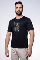 Camiseta Masculina Gola Redonda Estampada Preta