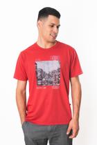 Camiseta Masculina Gola Redonda Estampada Vermelha