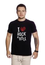 Camiseta Masculina Gola Redonda TechMalhas estampada I LOVE ROCK IN ROLL