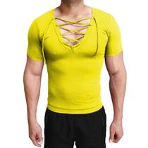 Camiseta Masculina Gola V Funda Com Cordão Manga Curta