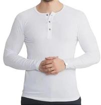 Camiseta Masculina Henley Algodão Egípcio Manga Longa