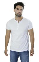 Camiseta Masculina Henley com 4 Botões Frontais 100% Algodão