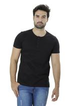Camiseta Masculina Henley Com 4 Botões Frontais Manga Curta