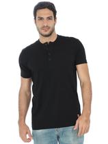 Camiseta Masculina Henley Manga Curta Anistia Preta